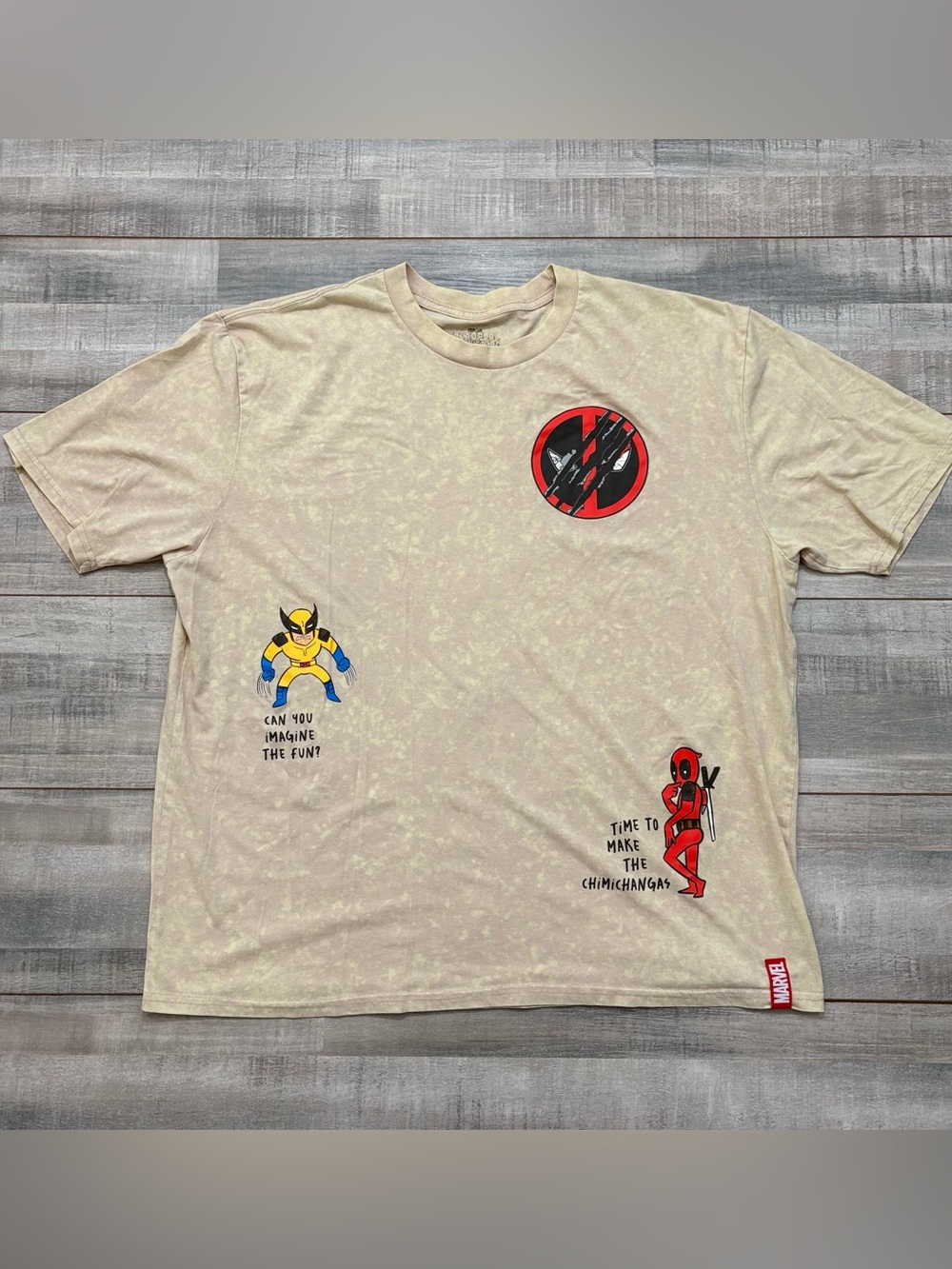 Marvel Studios Deadpool & Wolverine Notebook Doodles Graphic Shirt Beige Size 2X